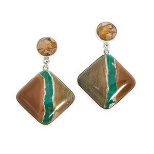 Jay King 925 Sterling Silver Boulder Variscite and Brecciated Opal Earrings